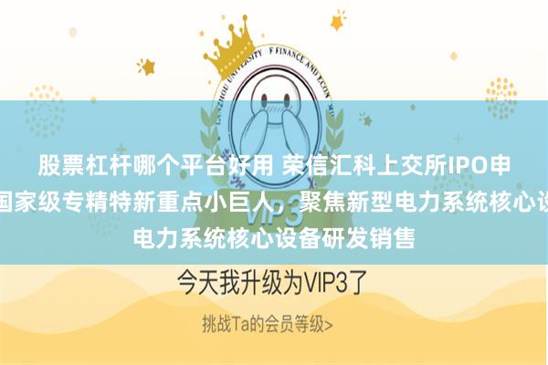 股票杠杆哪个平台好用 荣信汇科上交所IPO申请已受理:国家级专精特新重点小巨人,聚焦新型电力系统核心设备研发销售